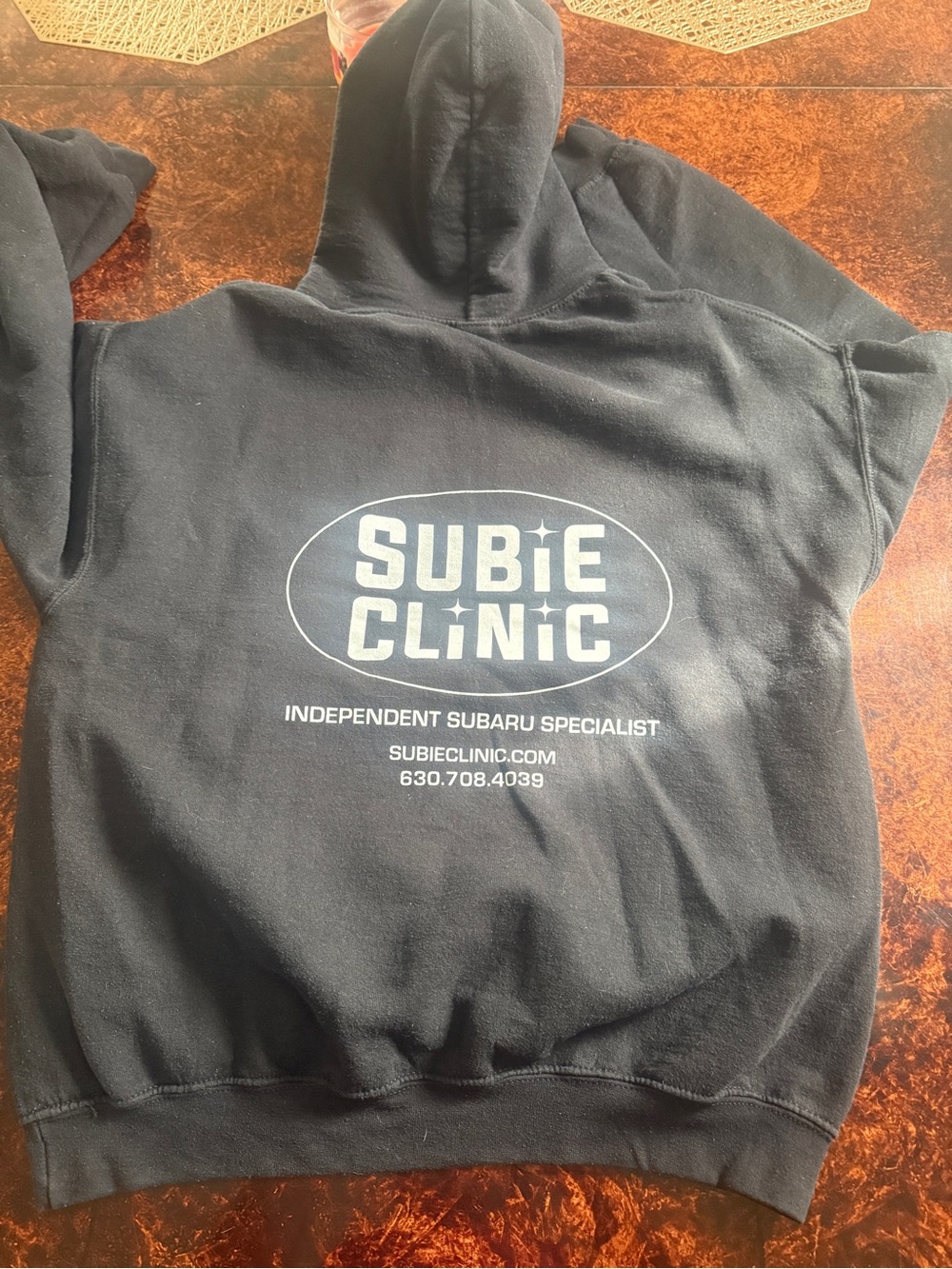 Subaru Gildan Black Crewneck Hoodie with White SUBiE CLiNiC Logo